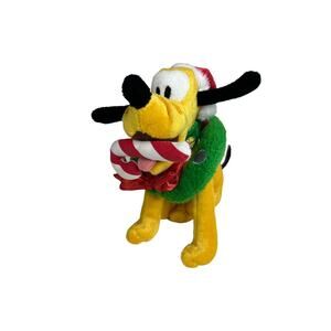 Disney Pluto Mickey Mouse Christmas Plush Ornament Stuffed Animal 5.5" Wreath